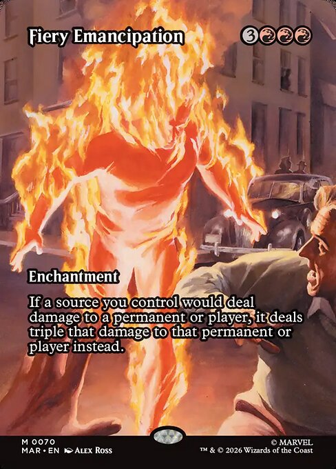 MTG Fiery Emancipation MAR 070 Borderless Source Material Foil
