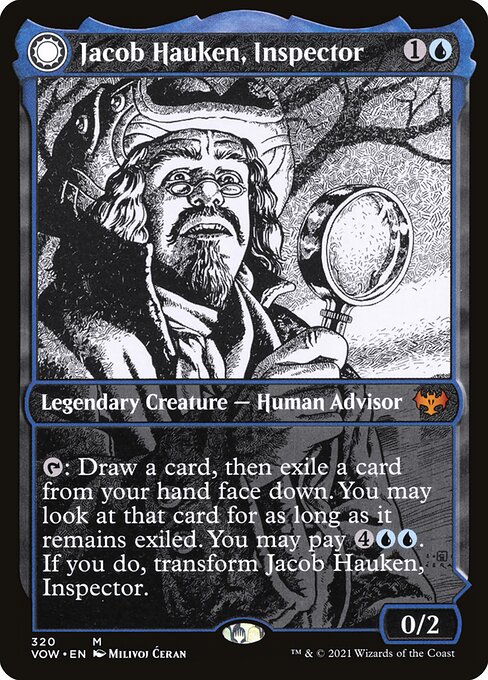 MTG Jacob Hauken, Inspector // Hauken's Insight VOW 320 Showcase Eternal Night Foil front