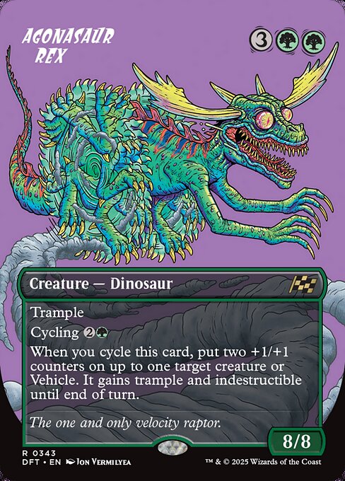 MTG Agonasaur Rex DFT 343 Borderless Rude Rider Foil