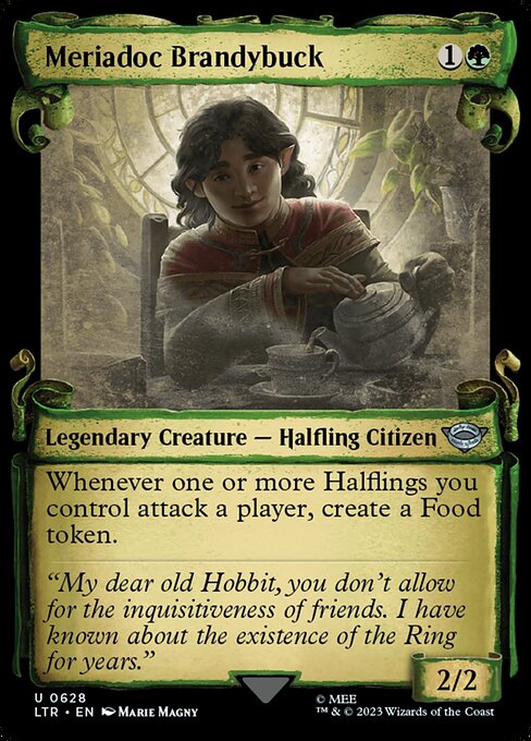 MTG Meriadoc Brandybuck LTR 628 Showcase Scrolls of Middle-earth Silver Foil