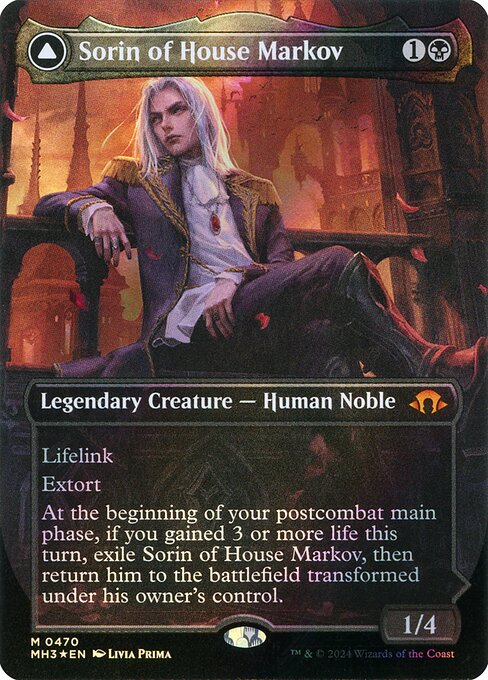 MTG Sorin of House Markov // Sorin, Ravenous Neonate MH3 470 Textured Foil Borderless DFC Planeswalker Textured Foil