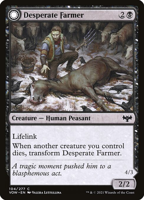 MTG Desperate Farmer // Depraved Harvester VOW 104 Standard Foil front