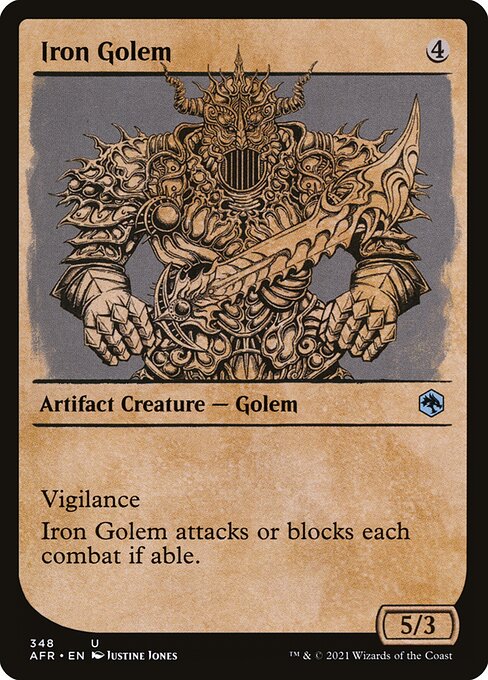 MTG Iron Golem AFR 348 Rulebook Showcase Nonfoil
