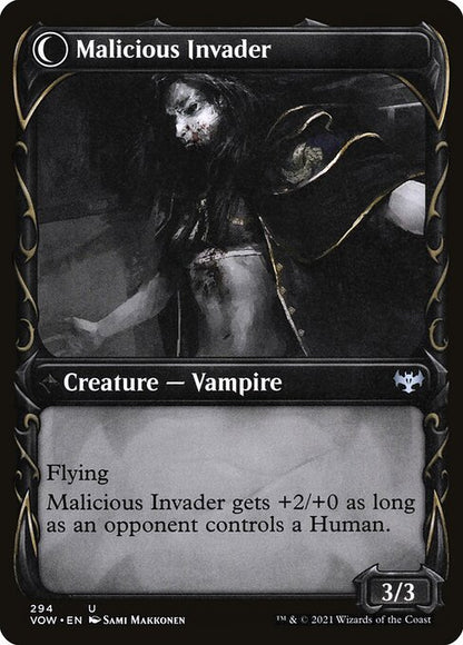 MTG Innocent Traveler // Malicious Invader VOW 294 Showcase Fang Foil reverse