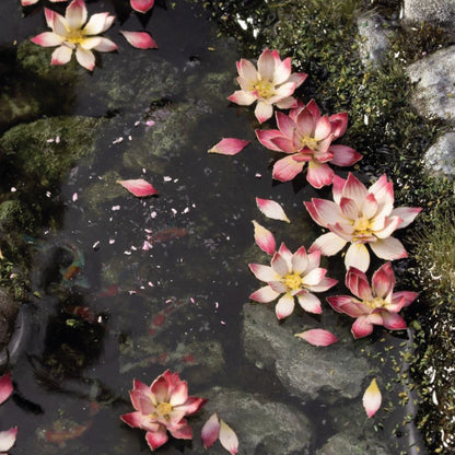 Miniature terrain featuring assembled Lotus Flower laser-cut plants integrated into a realistic scenic landscape.