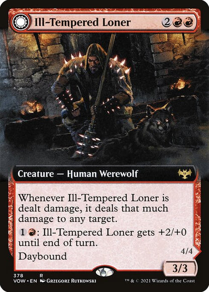 MTG Ill-Tempered Loner // Howlpack Avenger VOW 378 Extended Art Nonfoil front