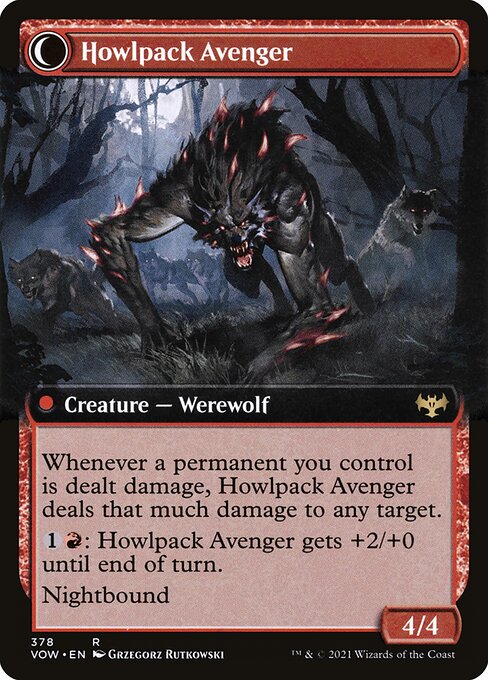 MTG Ill-Tempered Loner // Howlpack Avenger VOW 378 Extended Art Foil reverse