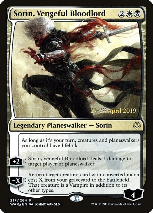 MTG Sorin, Vengeful Bloodlord PWAR 217S Prerelease Promo Foil front