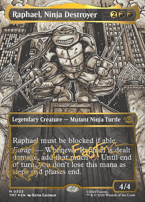 MTG Raphael, Ninja Destroyer TMT 303 Borderless Signature Kevin Eastman Headliner Foil