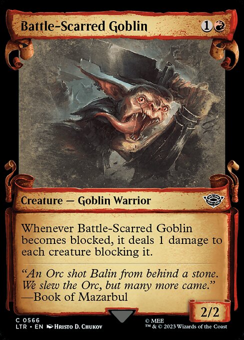 MTG Battle-Scarred Goblin LTR 566 Showcase Scrolls of Middle-earth Silver Foil