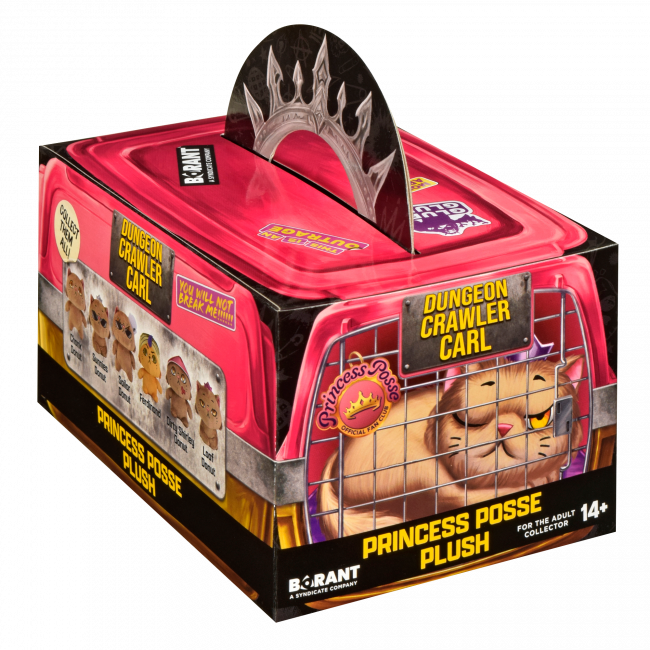 Dungeon Crawler Carl Princess Posse plush display carton with Princess Donut artwork