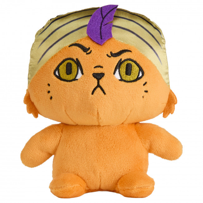 Princess Donut plush wearing a yellow turban with a purple feather