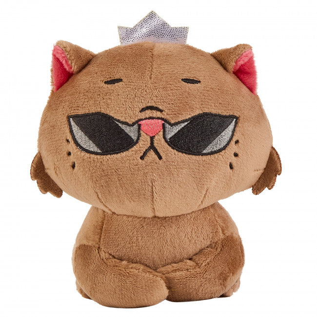 Princess Donut seated plush wearing sunglasses and a silver-coloured crown
