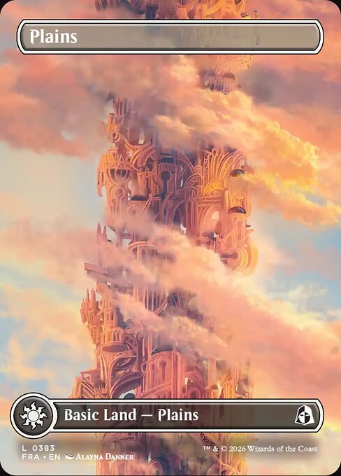MTG Plains FRA 383 Borderless Tower Basic Land Foil front