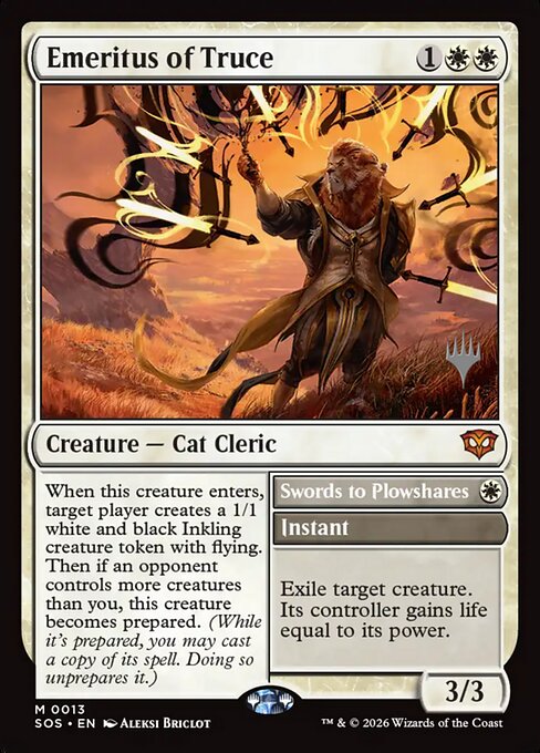 MTG Emeritus of Truce // Swords to Plowshares PSOS 013P Promo Pack Foil