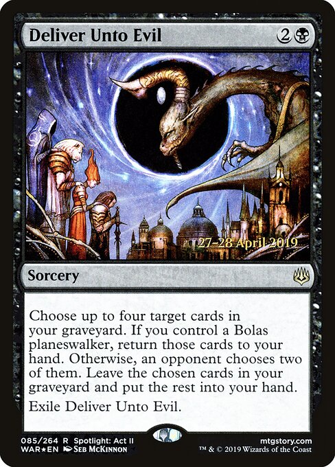 MTG Deliver Unto Evil PWAR 085S Prerelease Promo Foil front