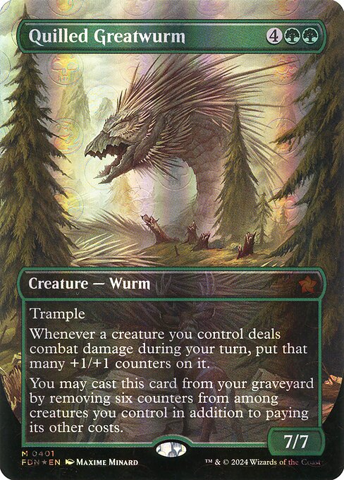 MTG Quilled Greatwurm FDN 401 Borderless Mana Foil