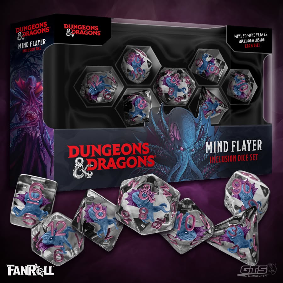 D&D Mind Flayer Dice Set with 3D monster inclusions