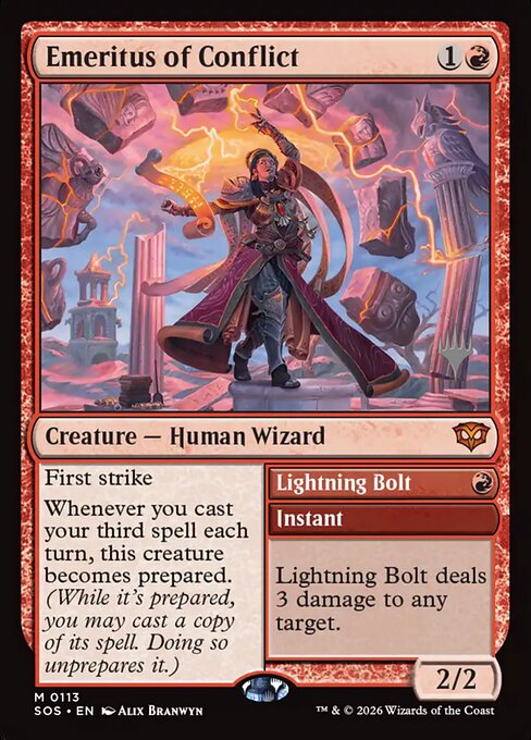 MTG Emeritus of Conflict // Lightning Bolt PSOS 113P Promo Pack Foil