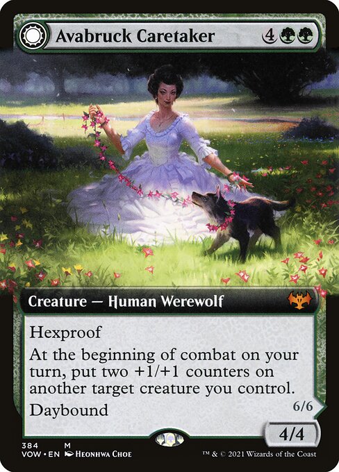MTG Avabruck Caretaker // Hollowhenge Huntmaster VOW 384 Extended Art Foil front