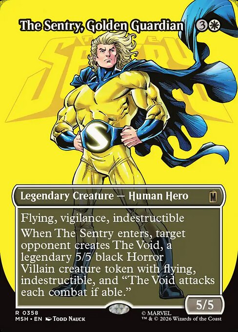 MTG The Sentry, Golden Guardian MSH 358 Borderless Scene Nonfoil