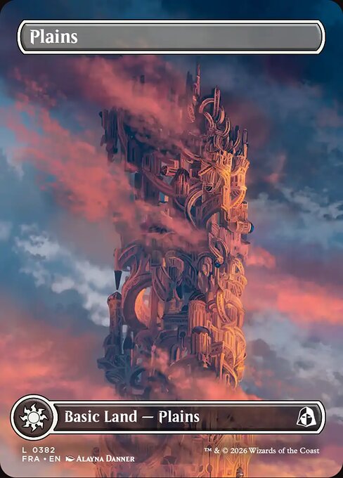 MTG Plains FRA 382 Borderless Tower Basic Land Foil front