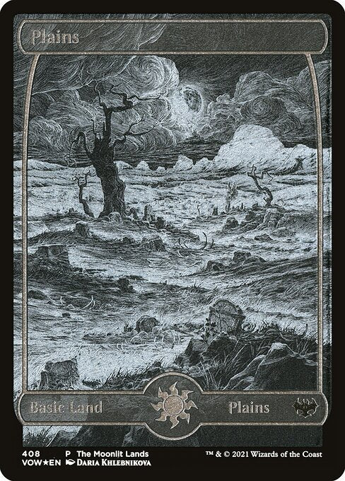 MTG Plains VOW 408 Moonlit Land Etched Foil front