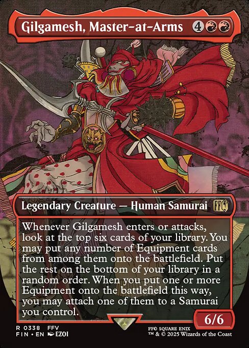 MTG Gilgamesh, Master-at-Arms FIN 338 Borderless Woodblock Foil