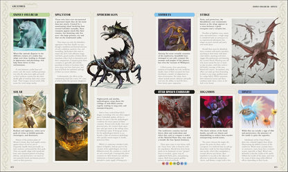 D&D Encyclopedia creature spread featuring a snowy owlbear, spectator and other creatures