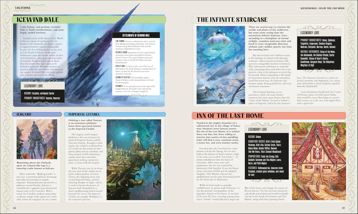 D&D Encyclopedia location spread featuring Icewind Dale and the Infinite Staircase