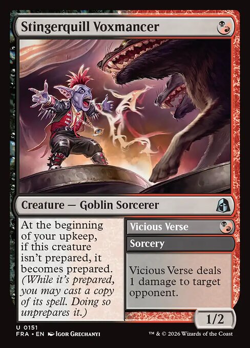 MTG Stingerquill Voxmancer // Vicious Verse FRA 151 Standard Foil front