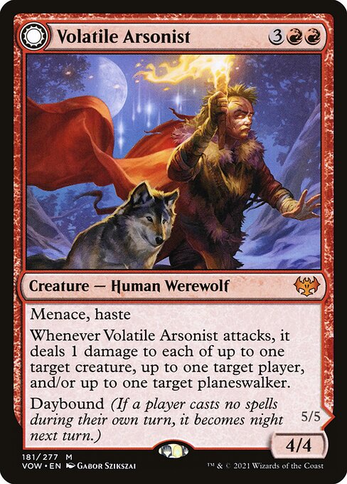 MTG Volatile Arsonist // Dire-Strain Anarchist VOW 181 Standard Foil front