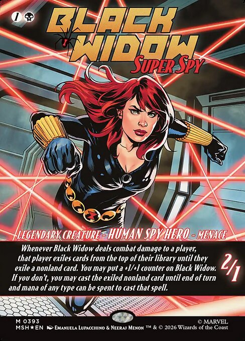 MTG Black Widow, Super Spy MSH 393 Borderless Classic Comic Foil