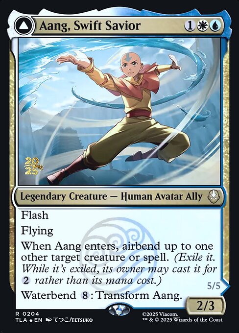 MTG Aang, Swift Savior // Aang and La, Ocean's Fury PTLA 204S Prerelease Promo Foil
