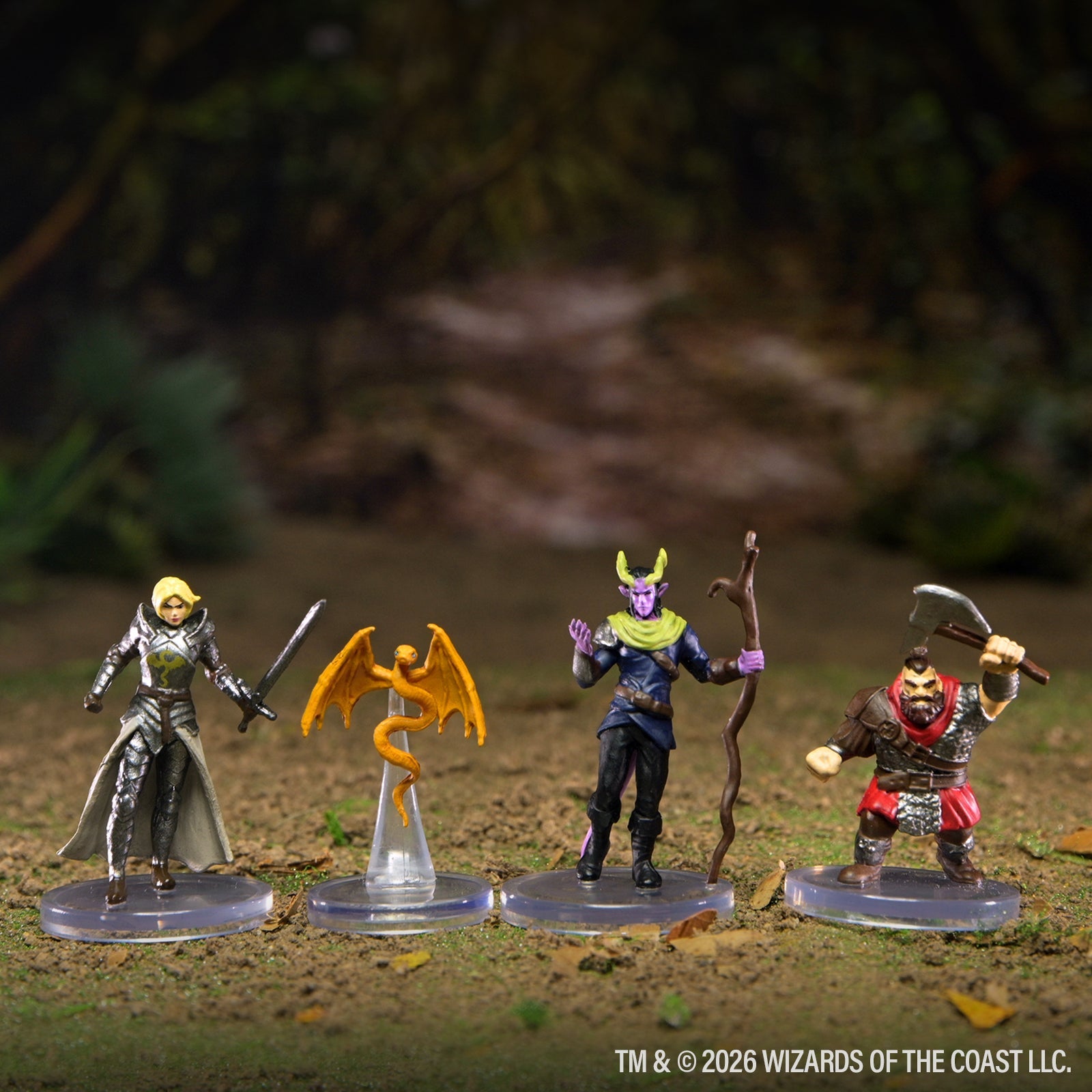 D&D Adventures in Faerûn fantasy character miniatures in a forest