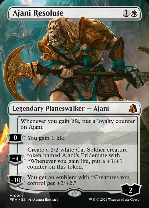 MTG Ajani Resolute FRA 291 Borderless Echoed Pairs Foil front