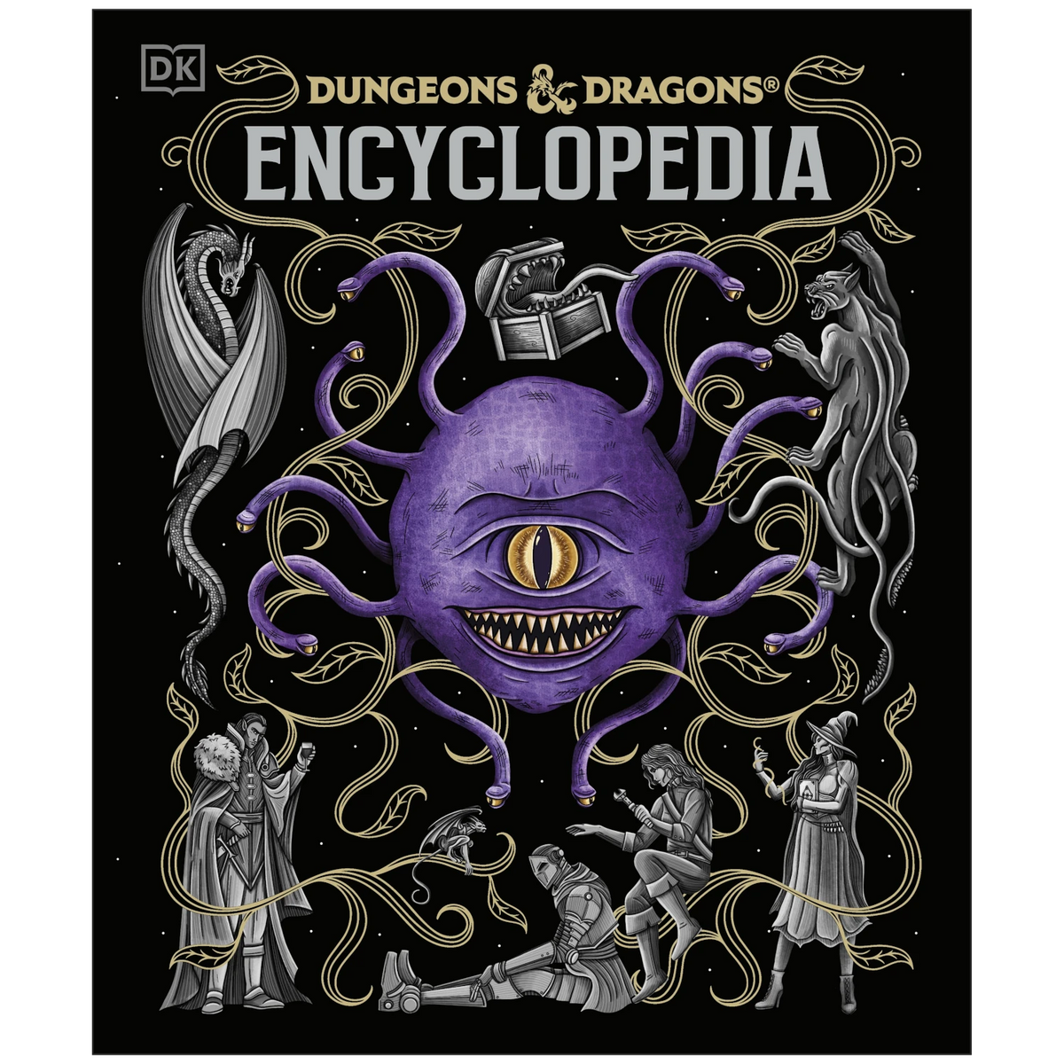 D&D Encyclopedia hardback front cover featuring a purple beholder and fantasy characters