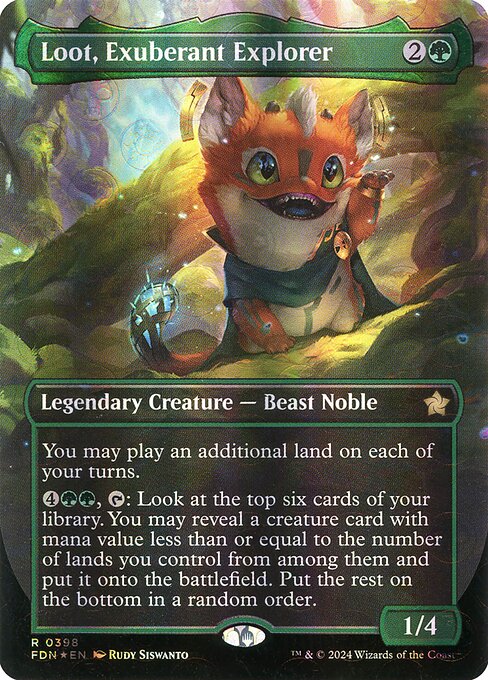 MTG Loot, Exuberant Explorer FDN 398 Borderless Mana Foil