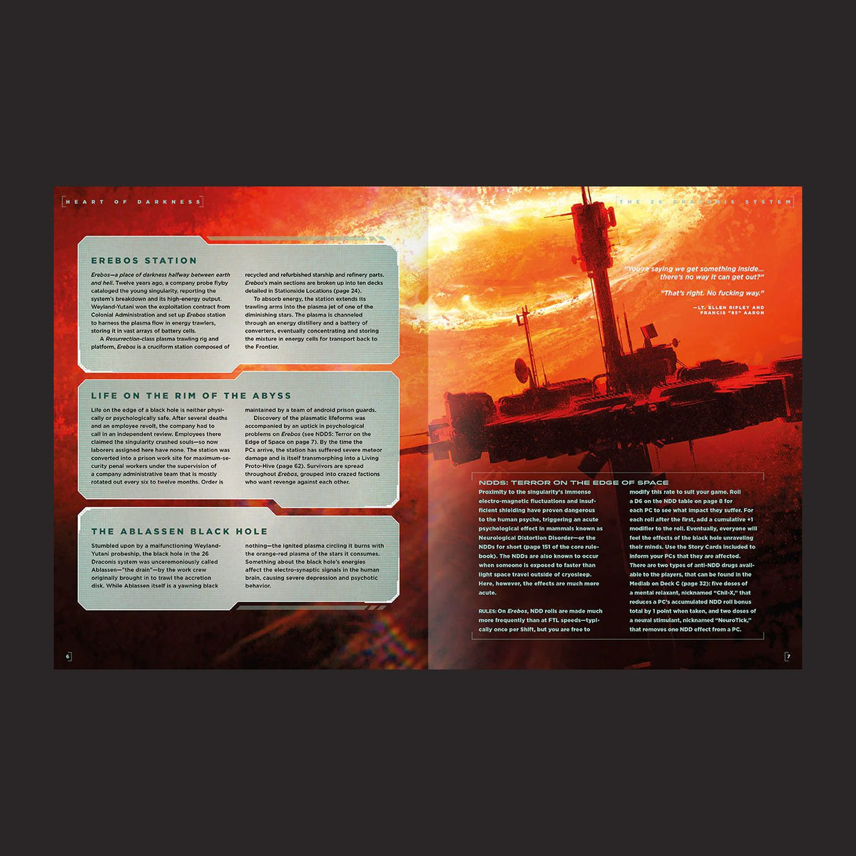 ALIEN RPG Heart of Darkness interior rules and artwork spread 1