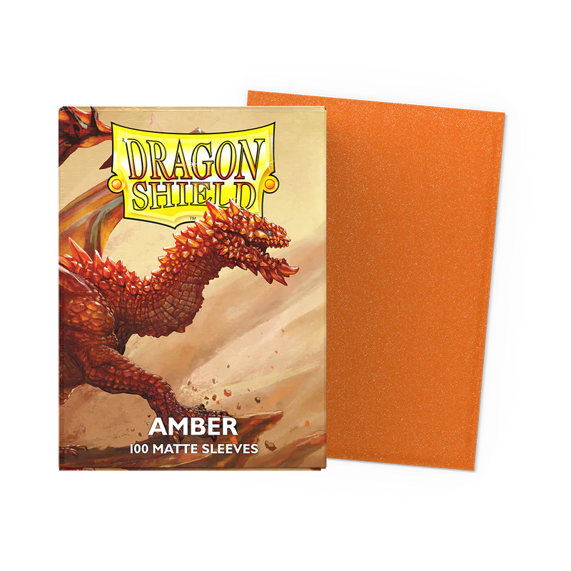 Dragon Shield Amber Matte Sleeves 100 pack with sparkling amber sleeve