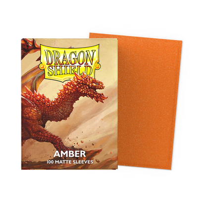 Dragon Shield Amber Matte Sleeves 100 pack with sparkling amber sleeve