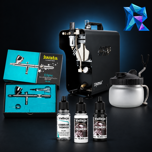 Airbrush Mega Bundle with Iwata Eclipse Sparmax compressor and Vallejo supplies