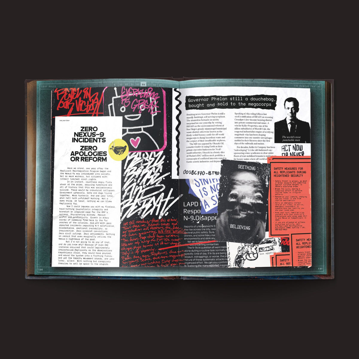 Blade Runner RPG Replicant Rebellion interior rules and artwork spread 8
