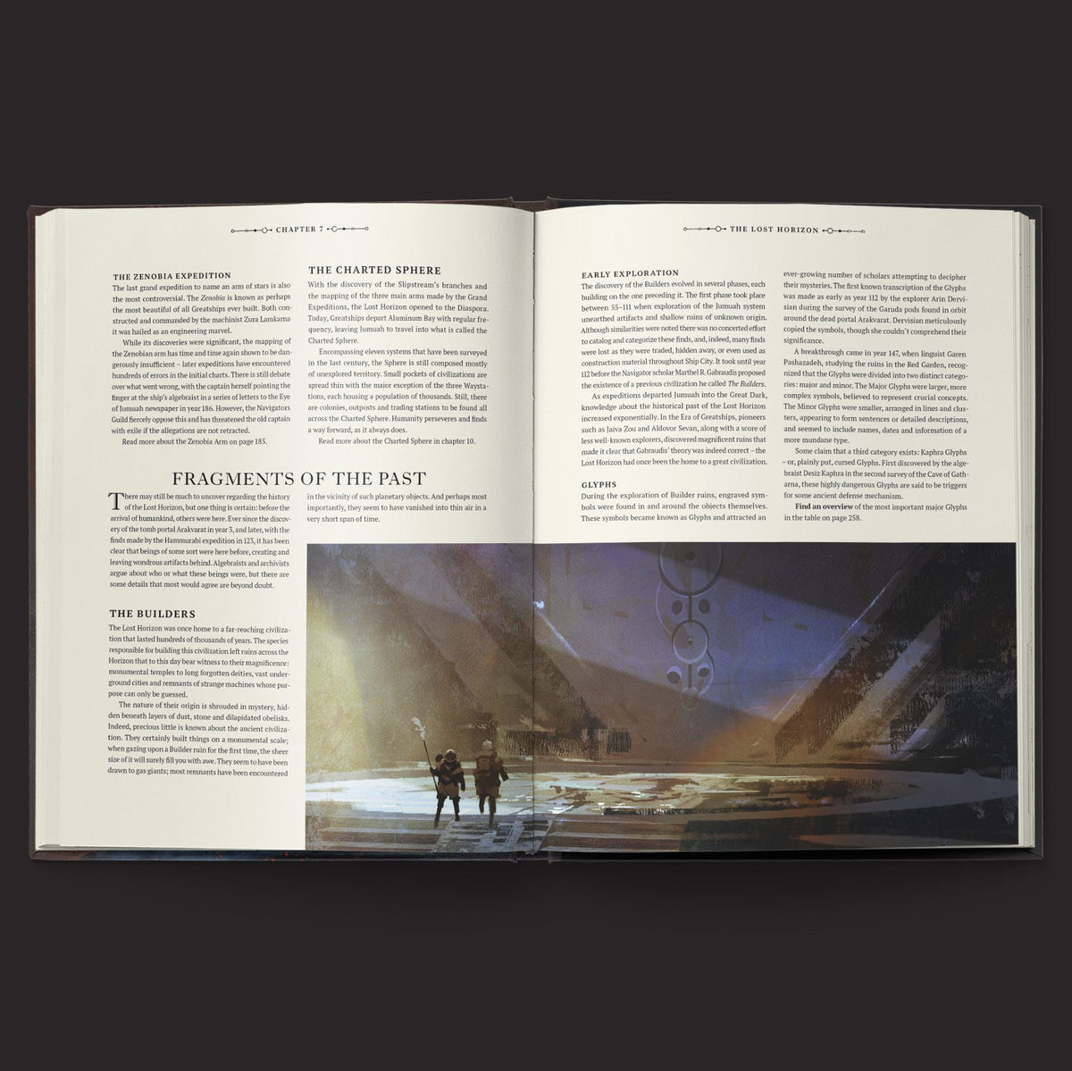 Coriolis: The Great Dark RPG Core Rules interior rules and artwork spread 4