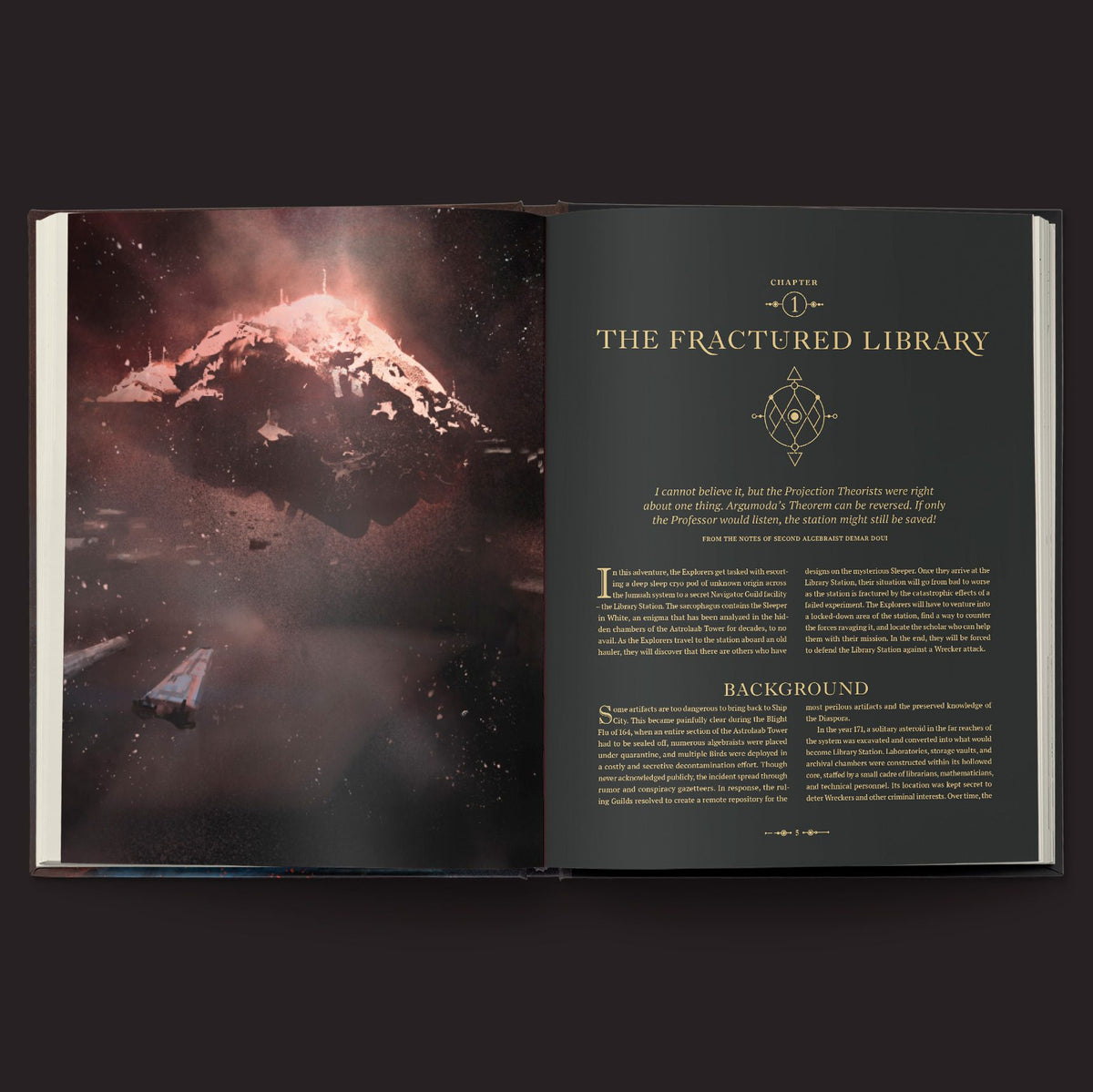 Coriolis: The Great Dark, The Fractured Library and Other Tales From the Lost Horizon interior rules and artwork spread 1