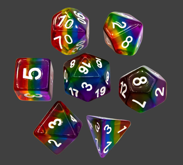 Rainbow Set of 7 Aurora Polyhedral Dice