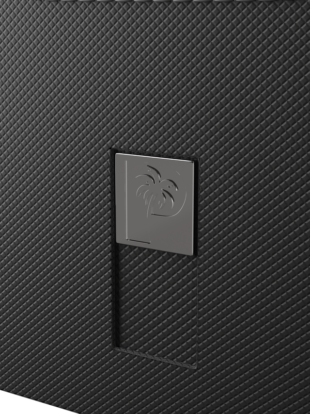 black deck box holding 100 double-sleeved cards