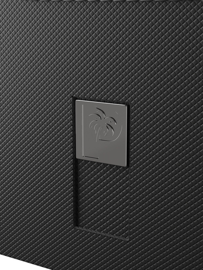 black deck box holding 100 double-sleeved cards