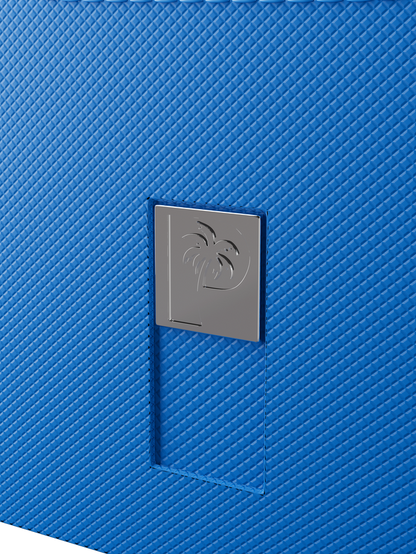 blue deck box holding 100 double-sleeved cards