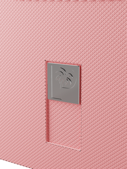 pink deck box holding 100 double-sleeved cards